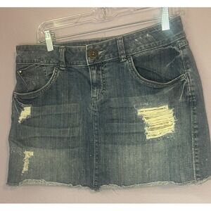 Elle Distressed Gold Sequin Backed Denim Mini Skirt Size 8 Festival Y2K